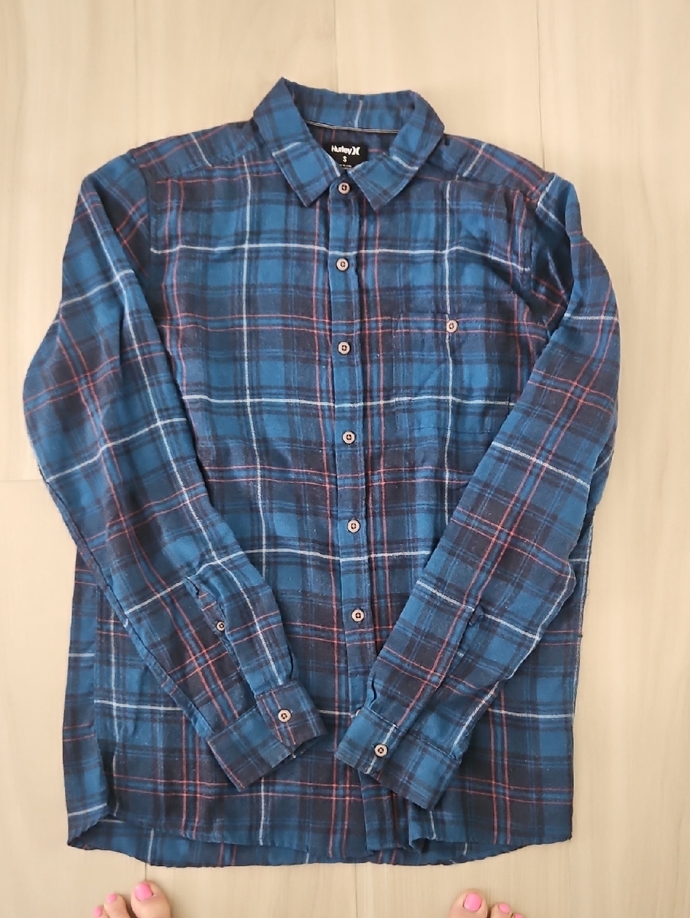 Hurley Blue and Black Plaid Long-Sleeve Button-Down Shirt